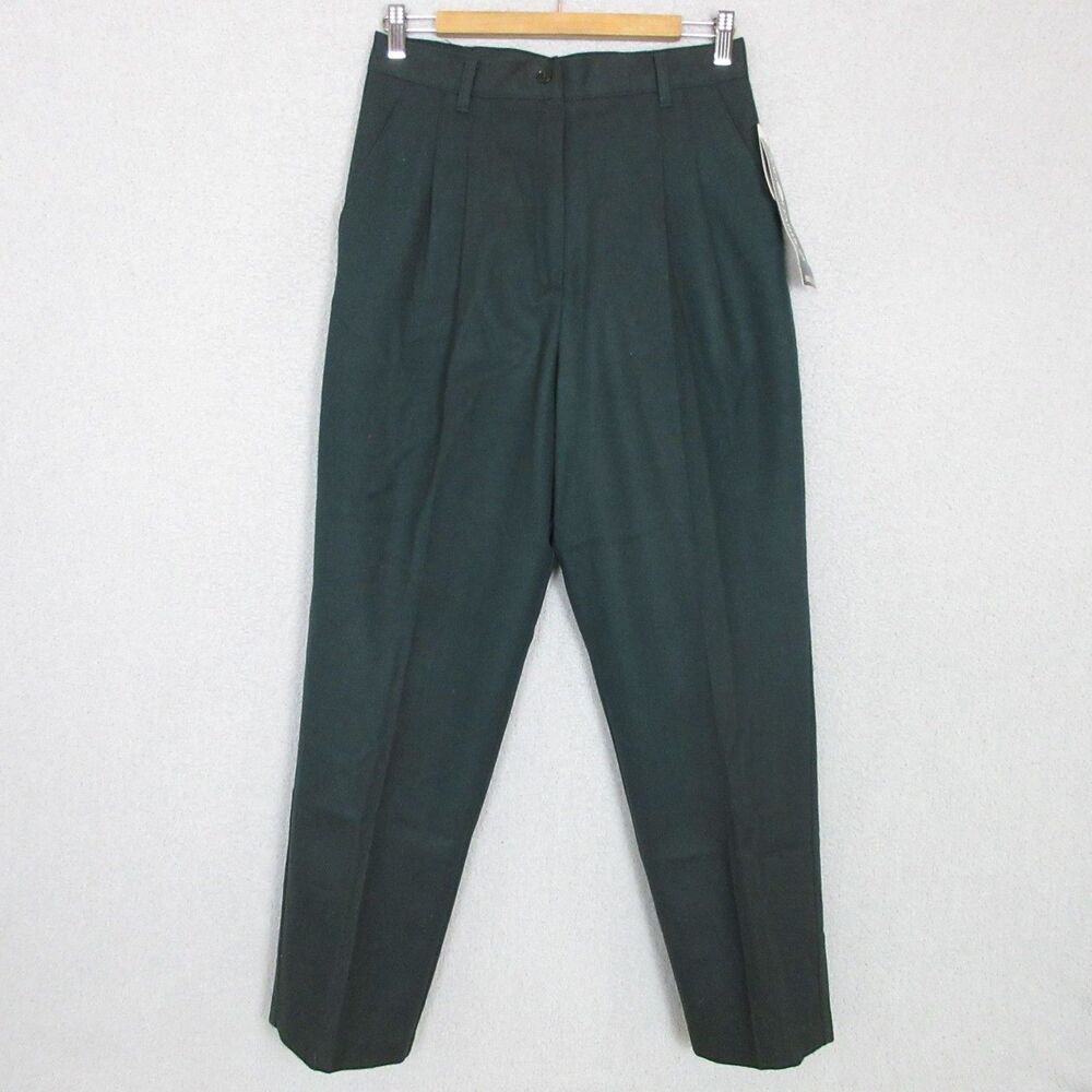 Sag Harbor Pants Womens 12 Pleated High Waist Tapered Pure Wool Dark Green
